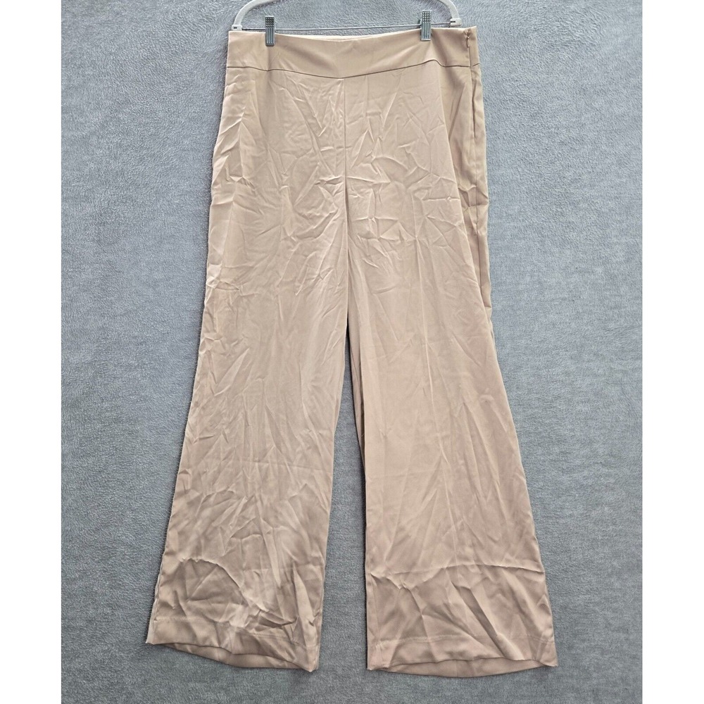Anne Klein Women Pants 14 Beige Wide Leg High Rise Polyester 31 in Inseam
